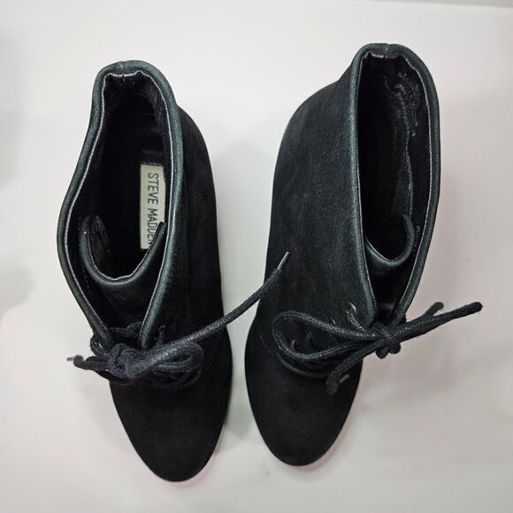 Steve Madden Ricca Platform Black Suede Lace Up Chunky Ankle Boots Booties 10 - Picture 8 of 11